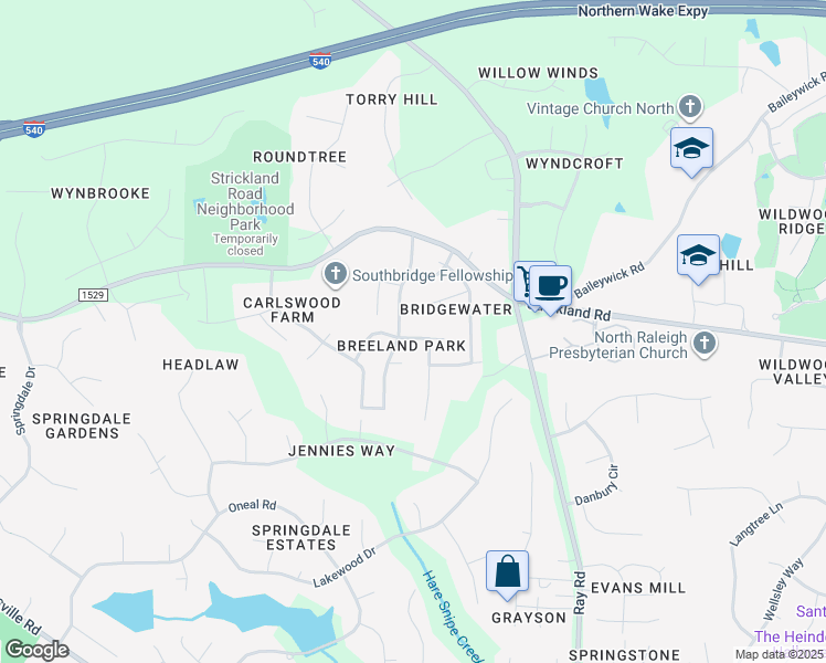 map of restaurants, bars, coffee shops, grocery stores, and more near 4108 Batiste Road in Raleigh