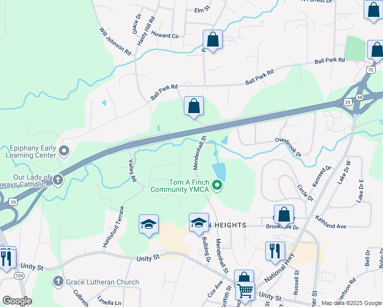 map of restaurants, bars, coffee shops, grocery stores, and more near 1031 Mendenhall Street in Thomasville