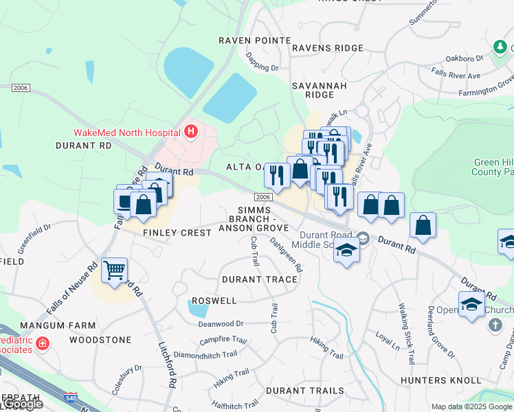 map of restaurants, bars, coffee shops, grocery stores, and more near 9509 Cub Trail in Raleigh