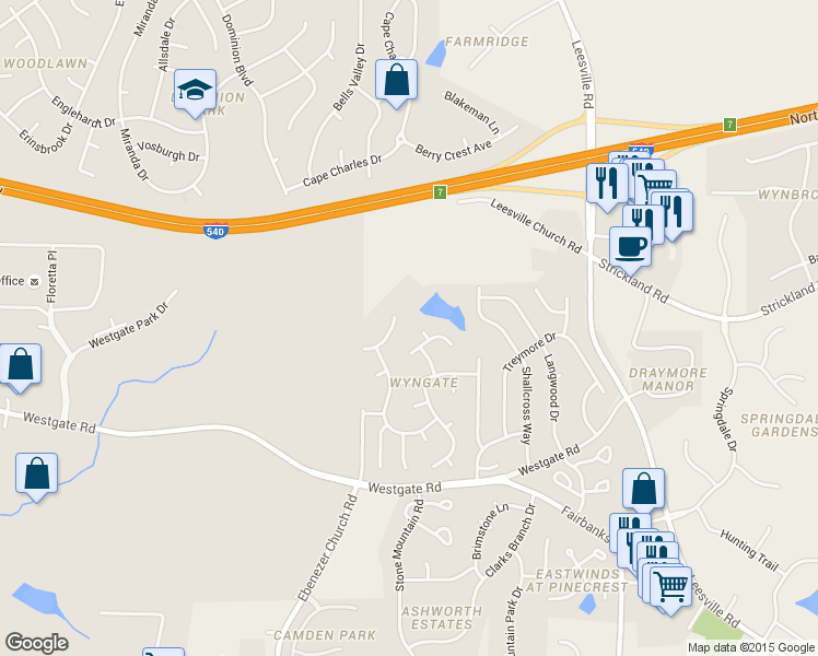 map of restaurants, bars, coffee shops, grocery stores, and more near 9109 Willow Valley Court in Raleigh
