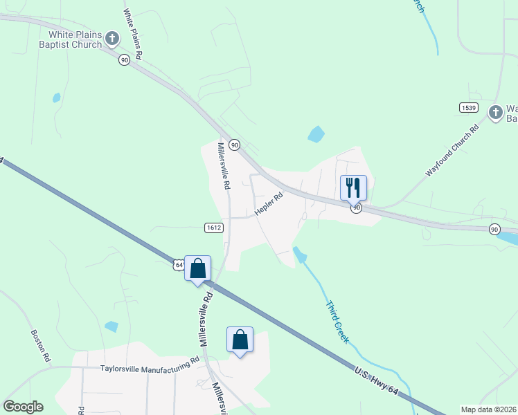 map of restaurants, bars, coffee shops, grocery stores, and more near 180 Kerley Road in Township of Taylorsville