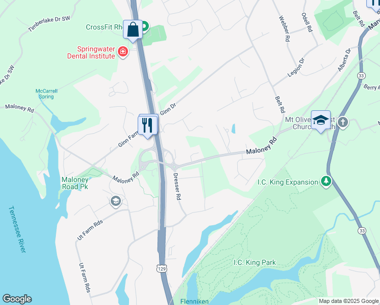 map of restaurants, bars, coffee shops, grocery stores, and more near 3125 Maloney Road in Knoxville