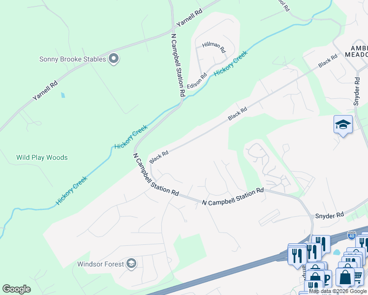 map of restaurants, bars, coffee shops, grocery stores, and more near 11916 Black Road in Knoxville