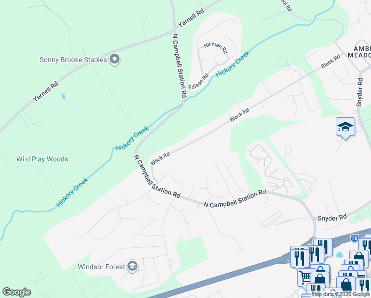 map of restaurants, bars, coffee shops, grocery stores, and more near 11916 Black Road in Knoxville