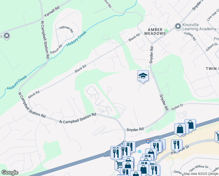 map of restaurants, bars, coffee shops, grocery stores, and more near 1134 Scenic Loop Way in Knoxville