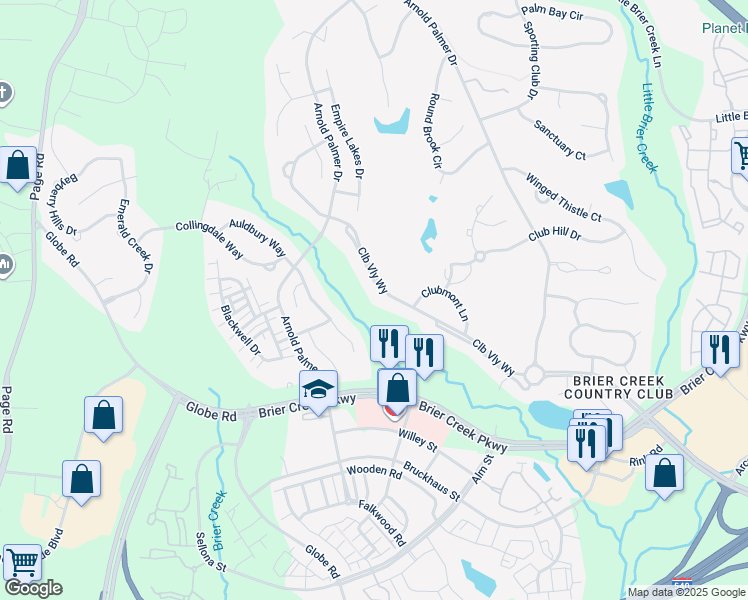 map of restaurants, bars, coffee shops, grocery stores, and more near 9509 Brookchase Drive in Raleigh