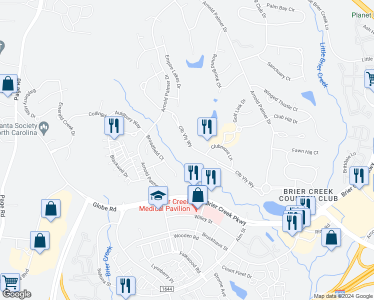 map of restaurants, bars, coffee shops, grocery stores, and more near 9509 Brookchase Drive in Raleigh