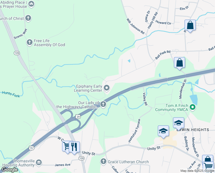 map of restaurants, bars, coffee shops, grocery stores, and more near 1004 Ball Park Road in Thomasville