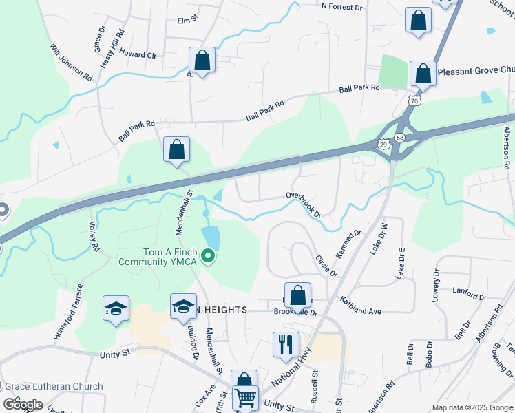 map of restaurants, bars, coffee shops, grocery stores, and more near 714 Overbrook Drive in Thomasville