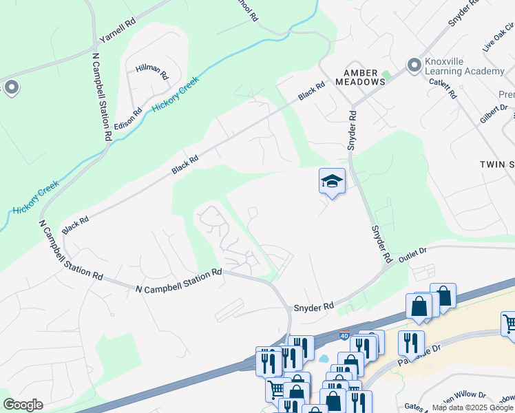 map of restaurants, bars, coffee shops, grocery stores, and more near 1134 Scenic Loop Way in Knoxville