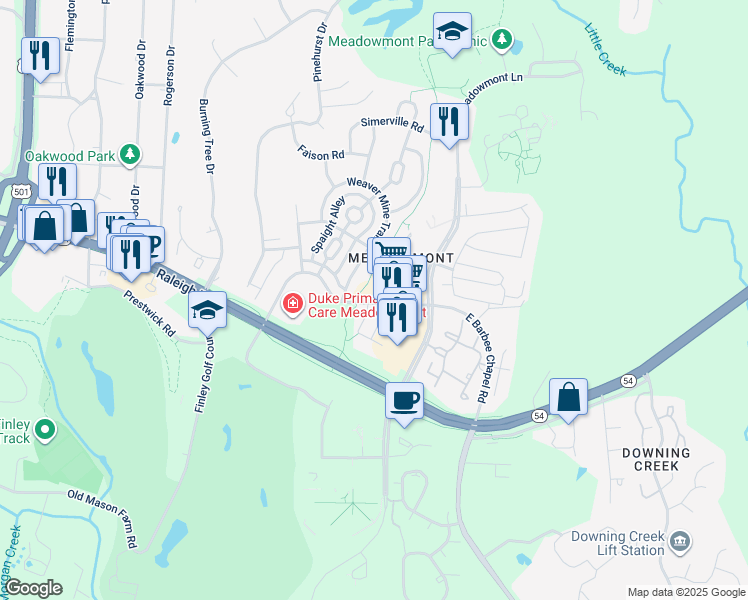 map of restaurants, bars, coffee shops, grocery stores, and more near in Chapel Hill