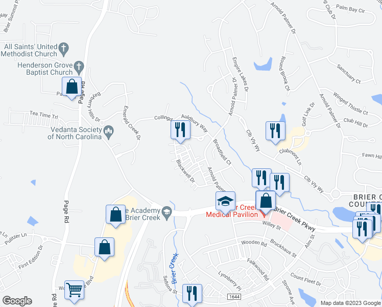 map of restaurants, bars, coffee shops, grocery stores, and more near 2020 Kedvale Avenue in Raleigh