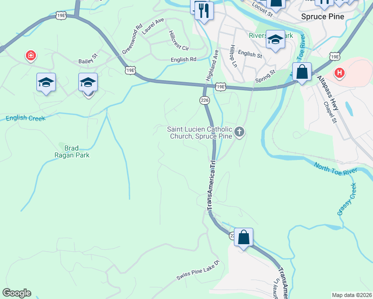 map of restaurants, bars, coffee shops, grocery stores, and more near 644 Valley Road in Spruce Pine