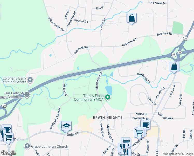 map of restaurants, bars, coffee shops, grocery stores, and more near 1031 Mendenhall Street in Thomasville
