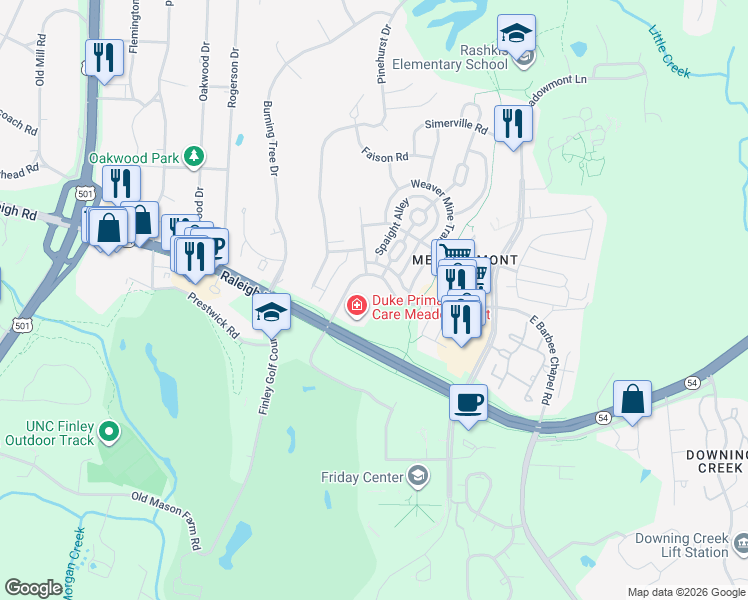 map of restaurants, bars, coffee shops, grocery stores, and more near 307 West Barbee Chapel Road in Chapel Hill