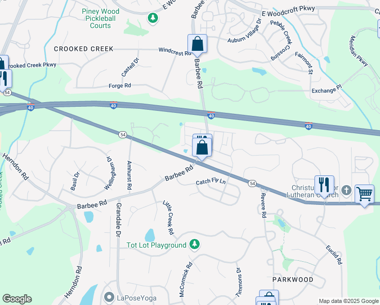 map of restaurants, bars, coffee shops, grocery stores, and more near 1310 Canary Pepper Drive in Durham