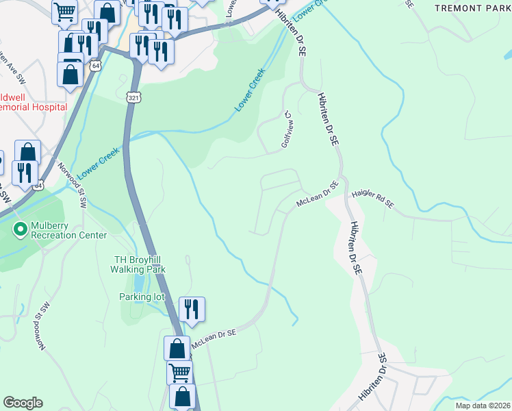 map of restaurants, bars, coffee shops, grocery stores, and more near 755 Chatsworth Circle in Lenoir