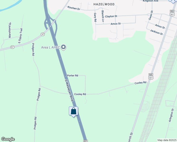 map of restaurants, bars, coffee shops, grocery stores, and more near Porter Road in Rocky Mount