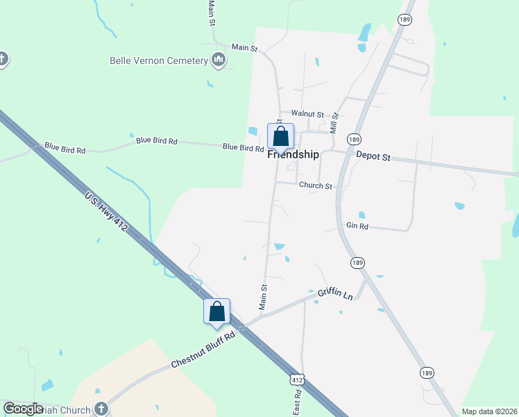 map of restaurants, bars, coffee shops, grocery stores, and more near 425 Main Street in Friendship