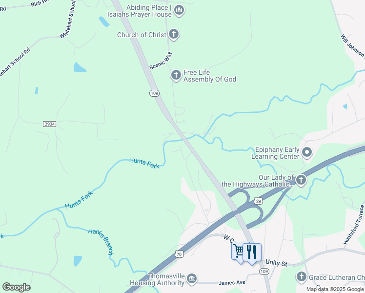 map of restaurants, bars, coffee shops, grocery stores, and more near 566 Rains Road in Thomasville