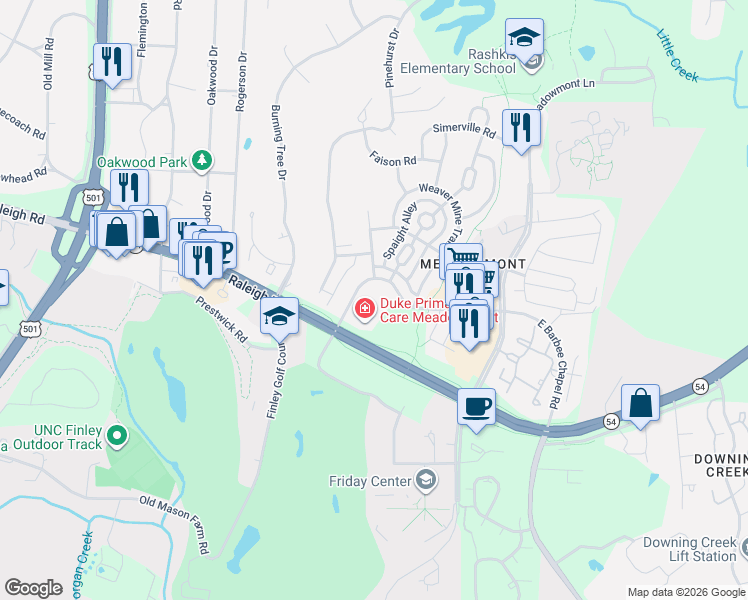 map of restaurants, bars, coffee shops, grocery stores, and more near 300 West Barbee Chapel Road in Chapel Hill