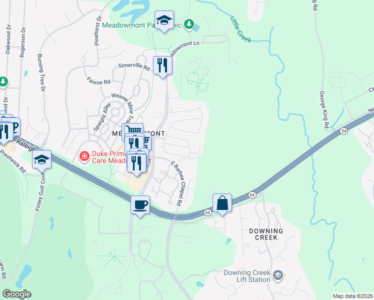 map of restaurants, bars, coffee shops, grocery stores, and more near 200 Cedar Club Circle in Chapel Hill
