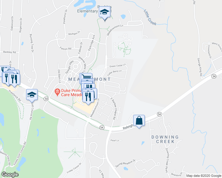 map of restaurants, bars, coffee shops, grocery stores, and more near 700 Cedar Club Circle in Chapel Hill