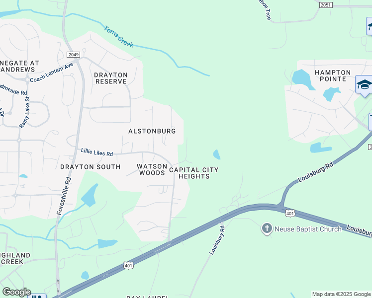 map of restaurants, bars, coffee shops, grocery stores, and more near 4529 Capital Heights Road in Wake Forest