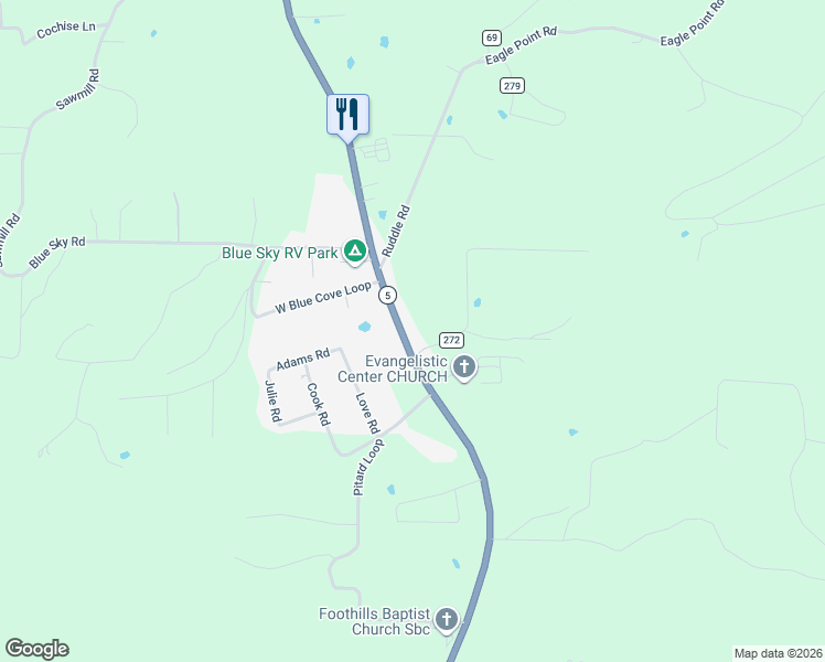 map of restaurants, bars, coffee shops, grocery stores, and more near 20740 Arkansas 5 in Mountain View
