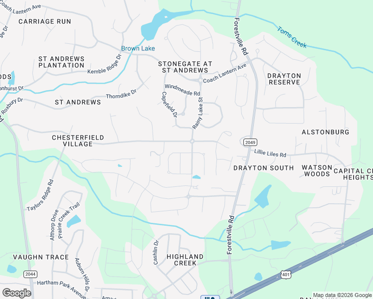 map of restaurants, bars, coffee shops, grocery stores, and more near 3601 Greenville Loop Road in Wake Forest