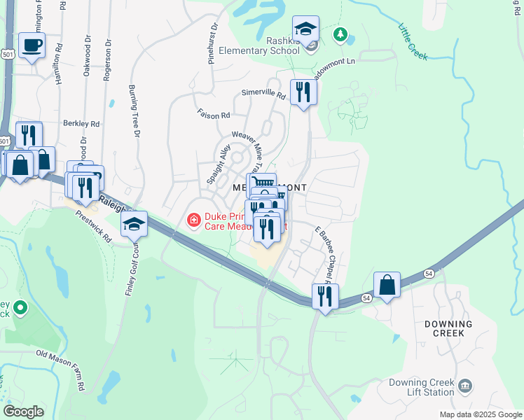 map of restaurants, bars, coffee shops, grocery stores, and more near in Chapel Hill