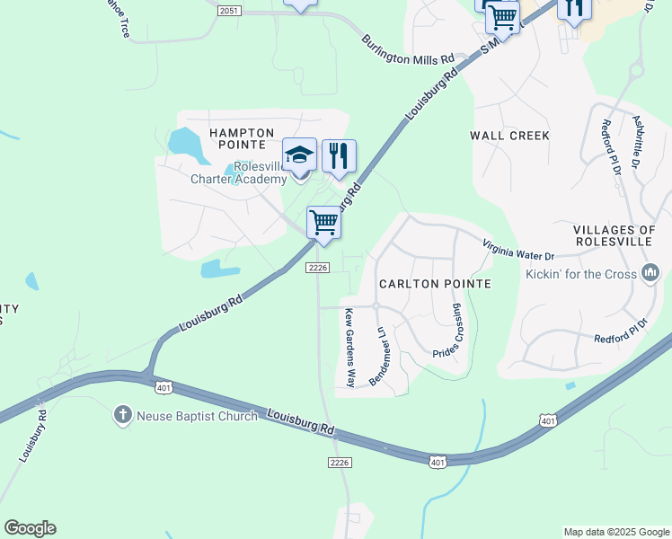 map of restaurants, bars, coffee shops, grocery stores, and more near 4521 Vineyard Pine Lane in Wake Forest