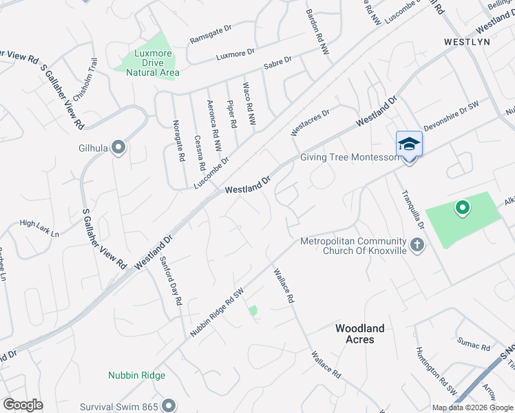 map of restaurants, bars, coffee shops, grocery stores, and more near 800 Montacres Lane in Knoxville