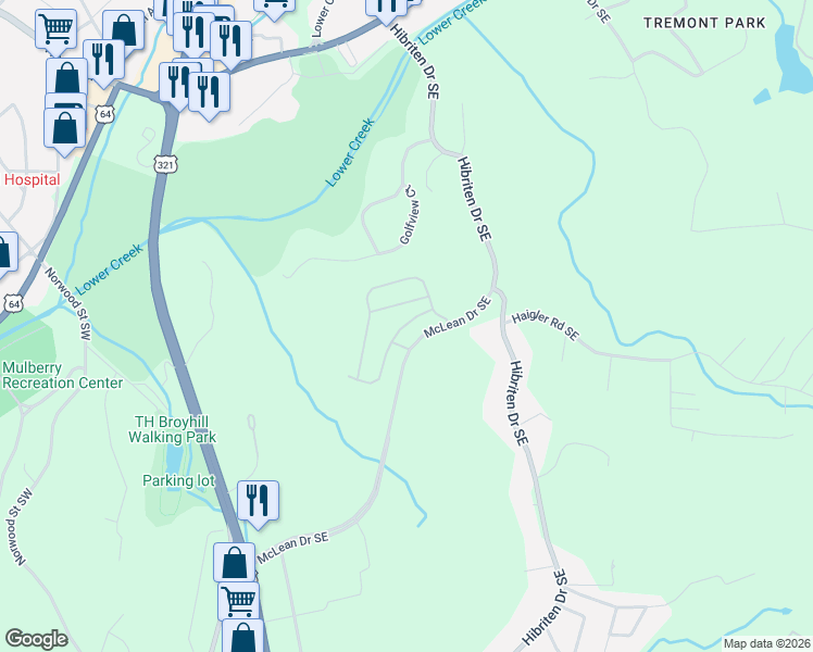 map of restaurants, bars, coffee shops, grocery stores, and more near 409 Whitmore Street in Lenoir