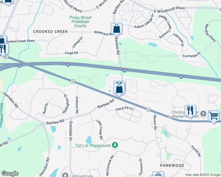 map of restaurants, bars, coffee shops, grocery stores, and more near 1000 North Carolina 54 in Durham