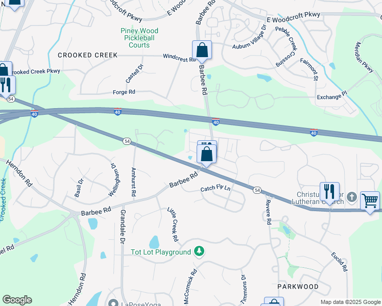 map of restaurants, bars, coffee shops, grocery stores, and more near 1000 North Carolina 54 in Durham
