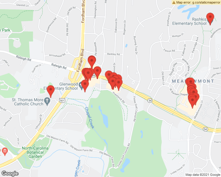 map of restaurants, bars, coffee shops, grocery stores, and more near 2501 Environ Way in Chapel Hill
