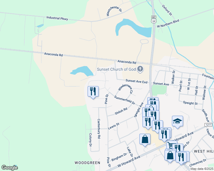 map of restaurants, bars, coffee shops, grocery stores, and more near 2301 Summerfield Drive in Tarboro