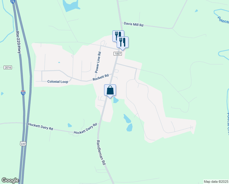 map of restaurants, bars, coffee shops, grocery stores, and more near 11032-11060 Randleman Road in Randleman