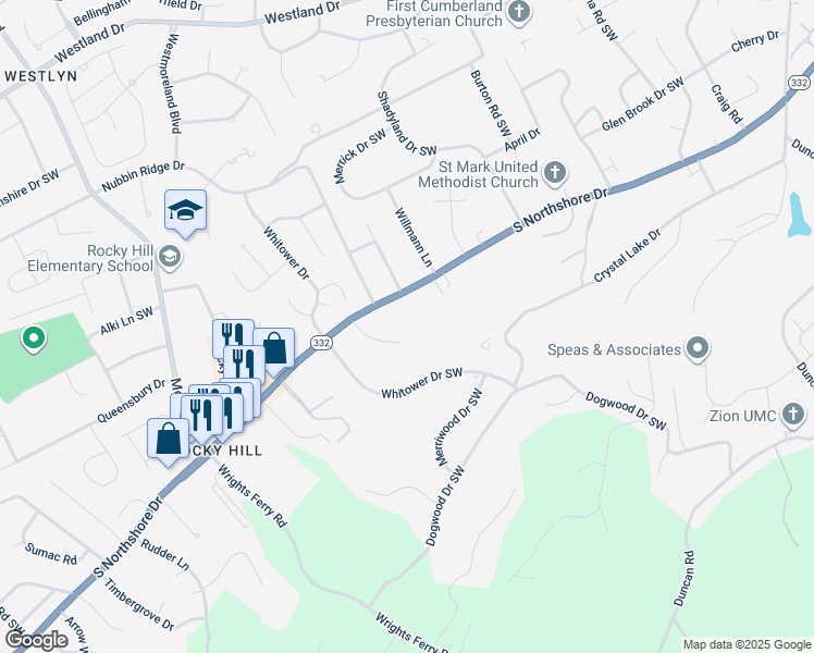 map of restaurants, bars, coffee shops, grocery stores, and more near 7208 South Northshore Drive in Knoxville