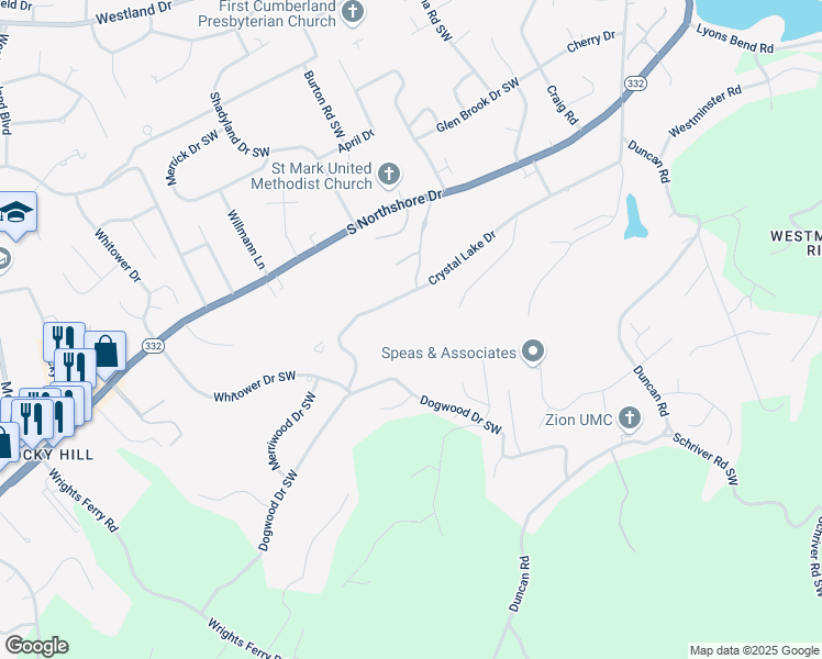 map of restaurants, bars, coffee shops, grocery stores, and more near 7028 Crystal Lake Drive in Knoxville
