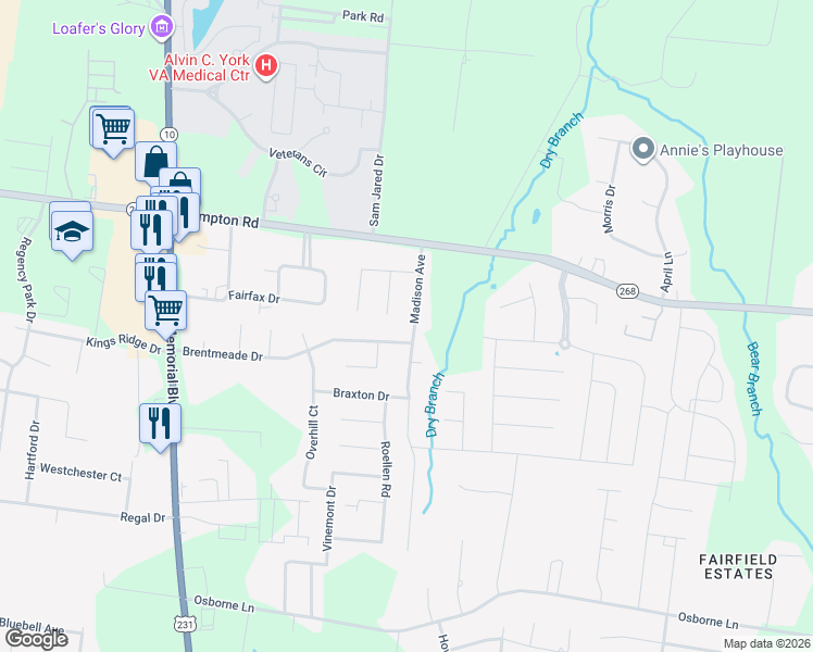 map of restaurants, bars, coffee shops, grocery stores, and more near 3209 Madison Avenue in Murfreesboro