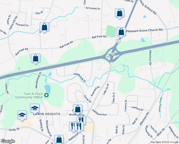 map of restaurants, bars, coffee shops, grocery stores, and more near 926 Overbrook Drive in Thomasville