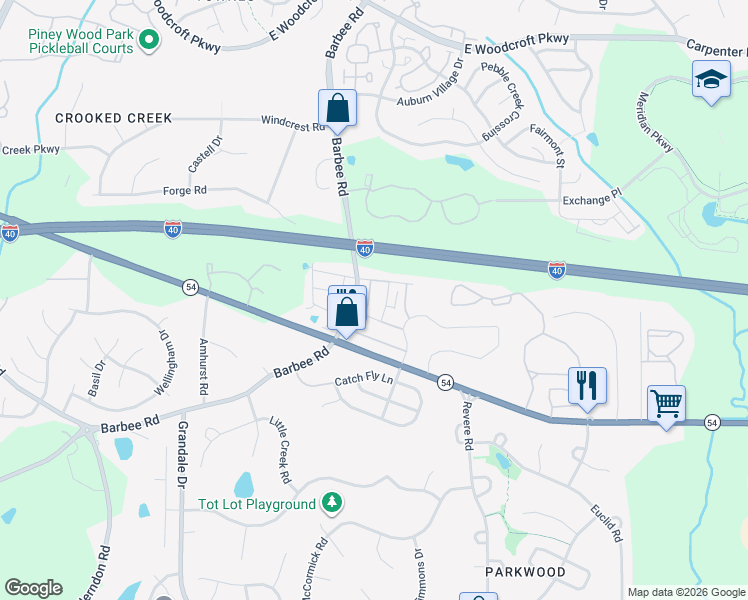 map of restaurants, bars, coffee shops, grocery stores, and more near 1021 Mirbeck Lane in Durham