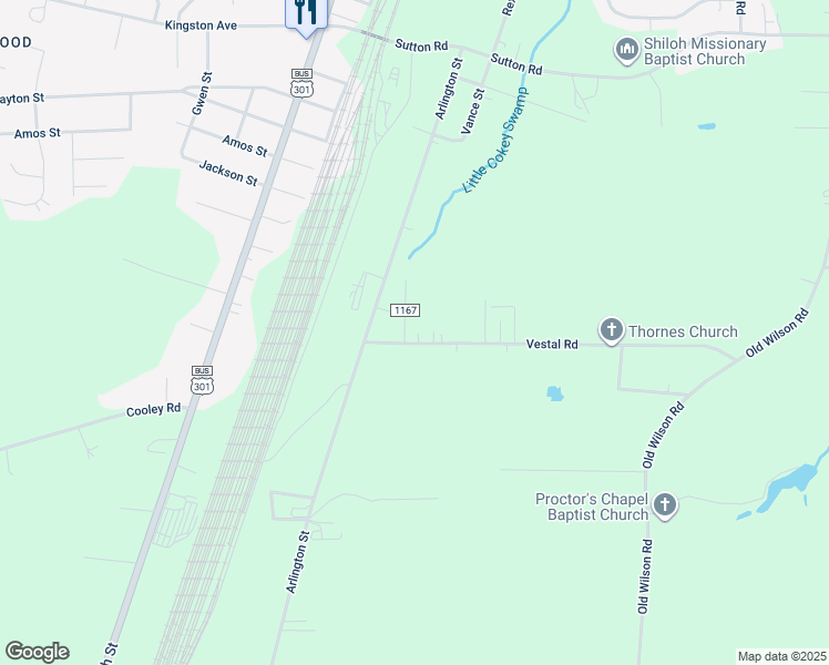 map of restaurants, bars, coffee shops, grocery stores, and more near 510 Vestal Road in Rocky Mount