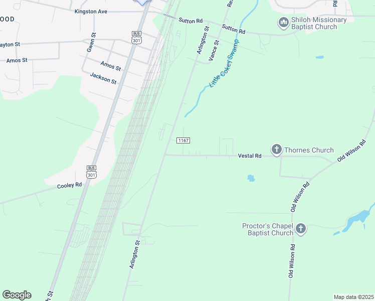 map of restaurants, bars, coffee shops, grocery stores, and more near 510 Vestal Road in Rocky Mount