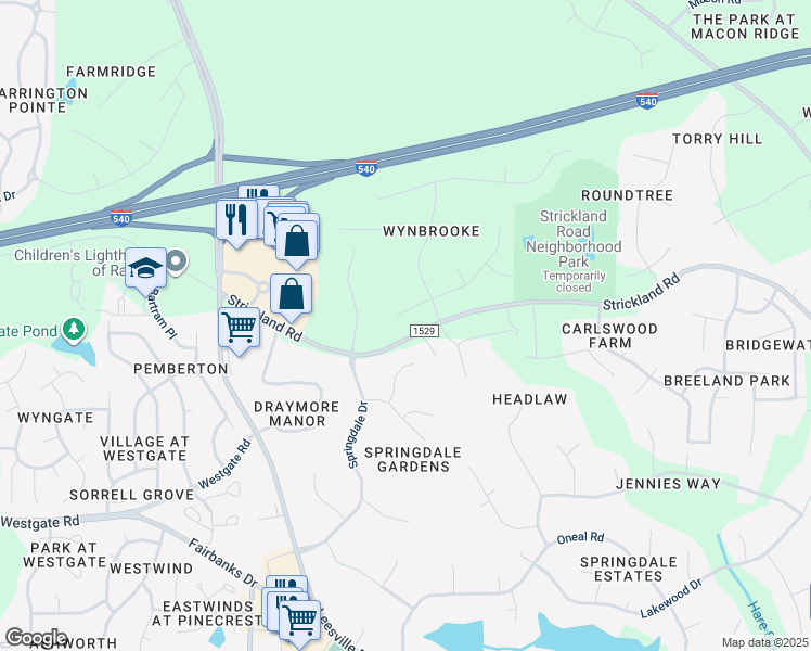 map of restaurants, bars, coffee shops, grocery stores, and more near 13021 Baybriar Drive in Raleigh