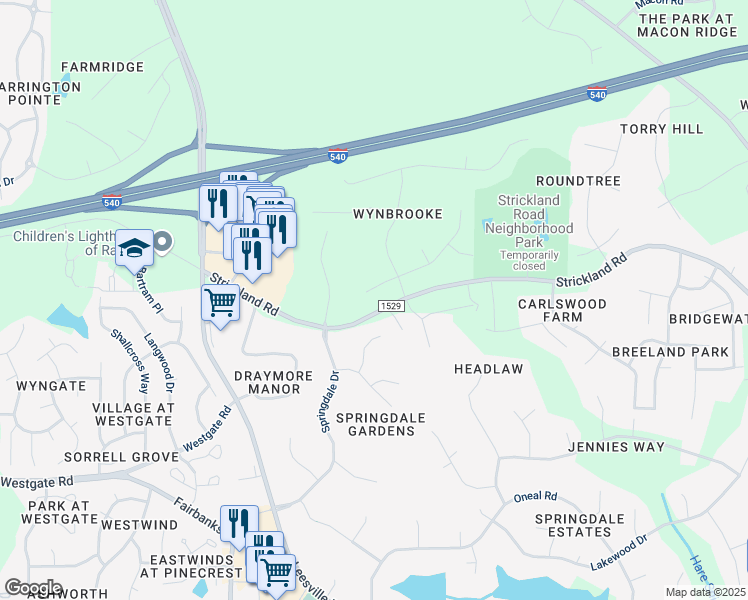 map of restaurants, bars, coffee shops, grocery stores, and more near 13021 Baybriar Drive in Raleigh