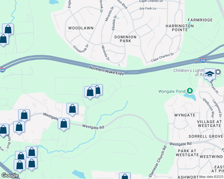 map of restaurants, bars, coffee shops, grocery stores, and more near 9801 Westgate Park Drive in Raleigh