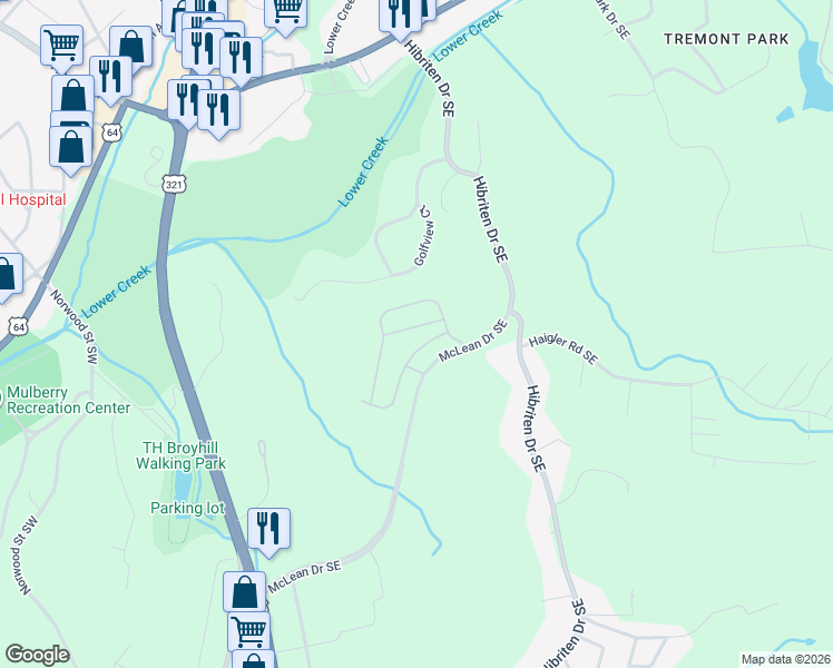 map of restaurants, bars, coffee shops, grocery stores, and more near 409 Whitmore Street in Lenoir